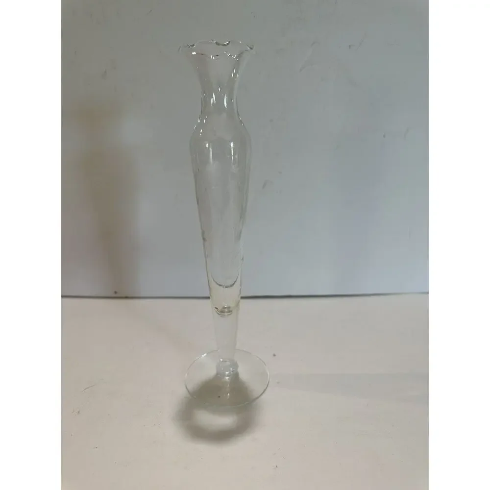 Princess House handblown handcut glass Crystal Heritage Vase footed‎ Vase etched